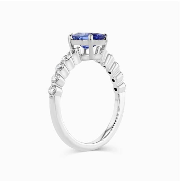 Oval Tanzanite Diamond Engagement Ring 14K White Gold Solitaire Floating Natural1