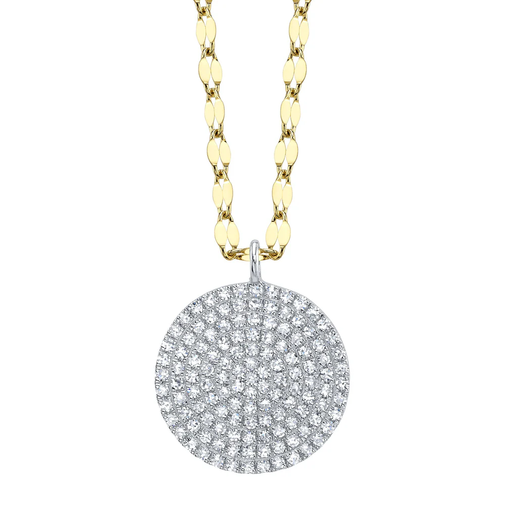 Pave Diamond Circle Disc Pendant Necklace 14K White Gold 0.26CT Natural2