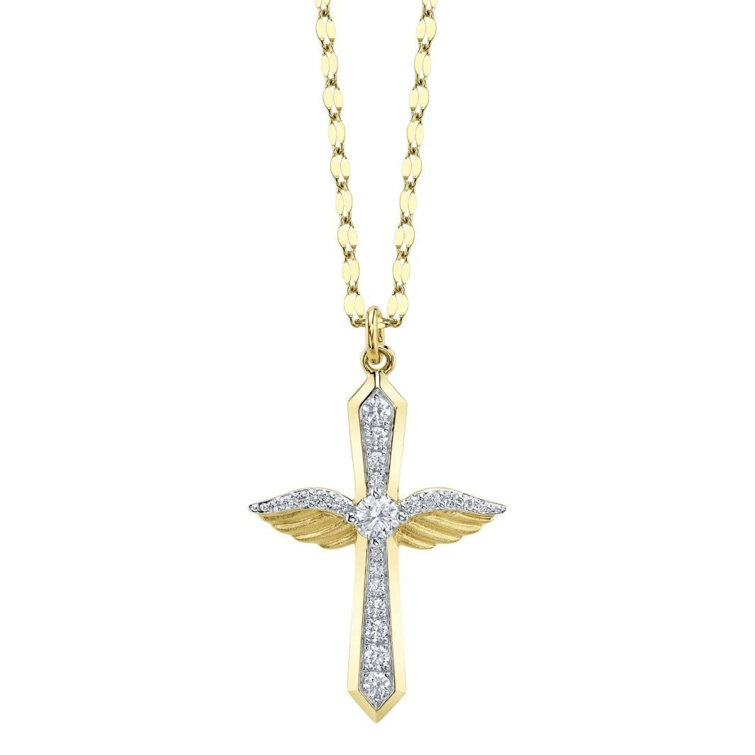 Diamond Angel Wing Cross Necklace 14K White Gold Matte 0.34CT Natural Certified2