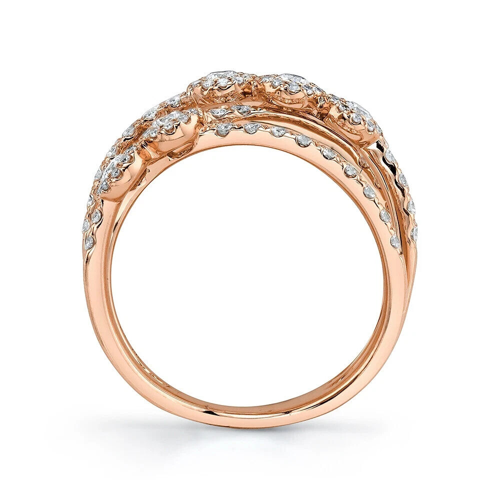 Diamond Crossover Crisscross X Ring 14K Rose Gold Bridge Multi Row Cocktail4