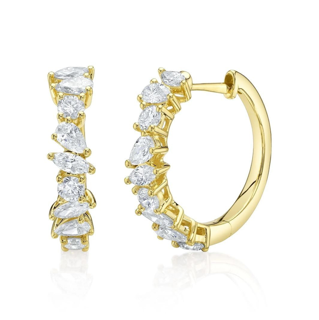 Diamond Pear Marquise Hoop Earrings 14K White Gold Natural 1.44CT2