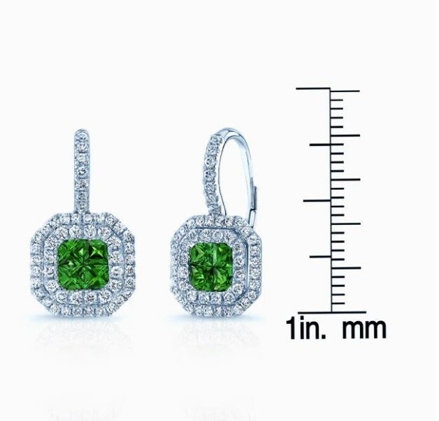 Tsavorite Diamond 18K White Gold Earrings Lever Back Certified Natural 1.46 CTW1