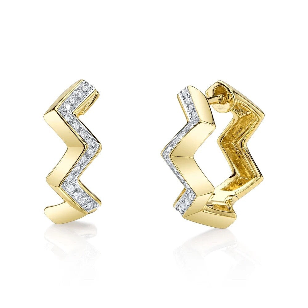 Diamond Zig Zag Huggie Earrings 14K White Gold Natural 0.10 CT Certified2