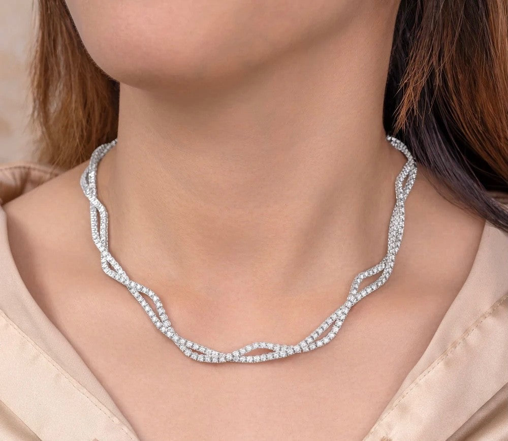 Diamond Twisted Double Strand Tennis Necklace 2.50 CT Natural Certified1