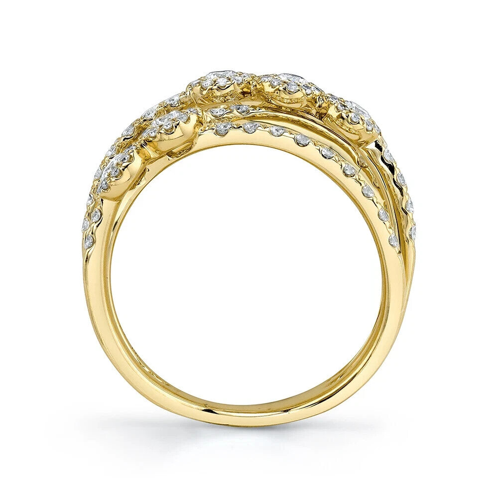 Diamond Crossover Crisscross X Ring 14K Yellow Gold Bridge Multi Row Cocktail4