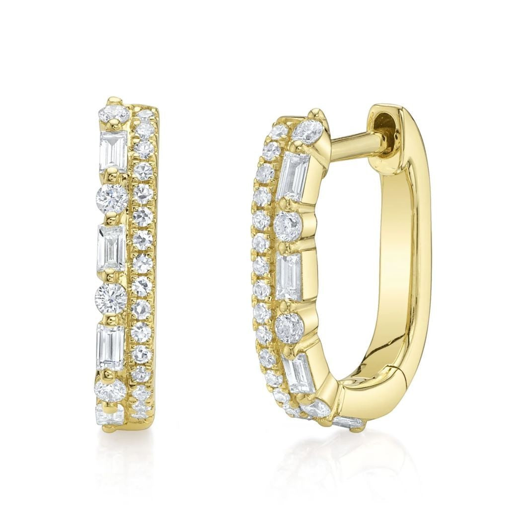 Baguette Diamond Huggie Earrings 14K White Gold Oval Rectangular 0.30CT Natural2