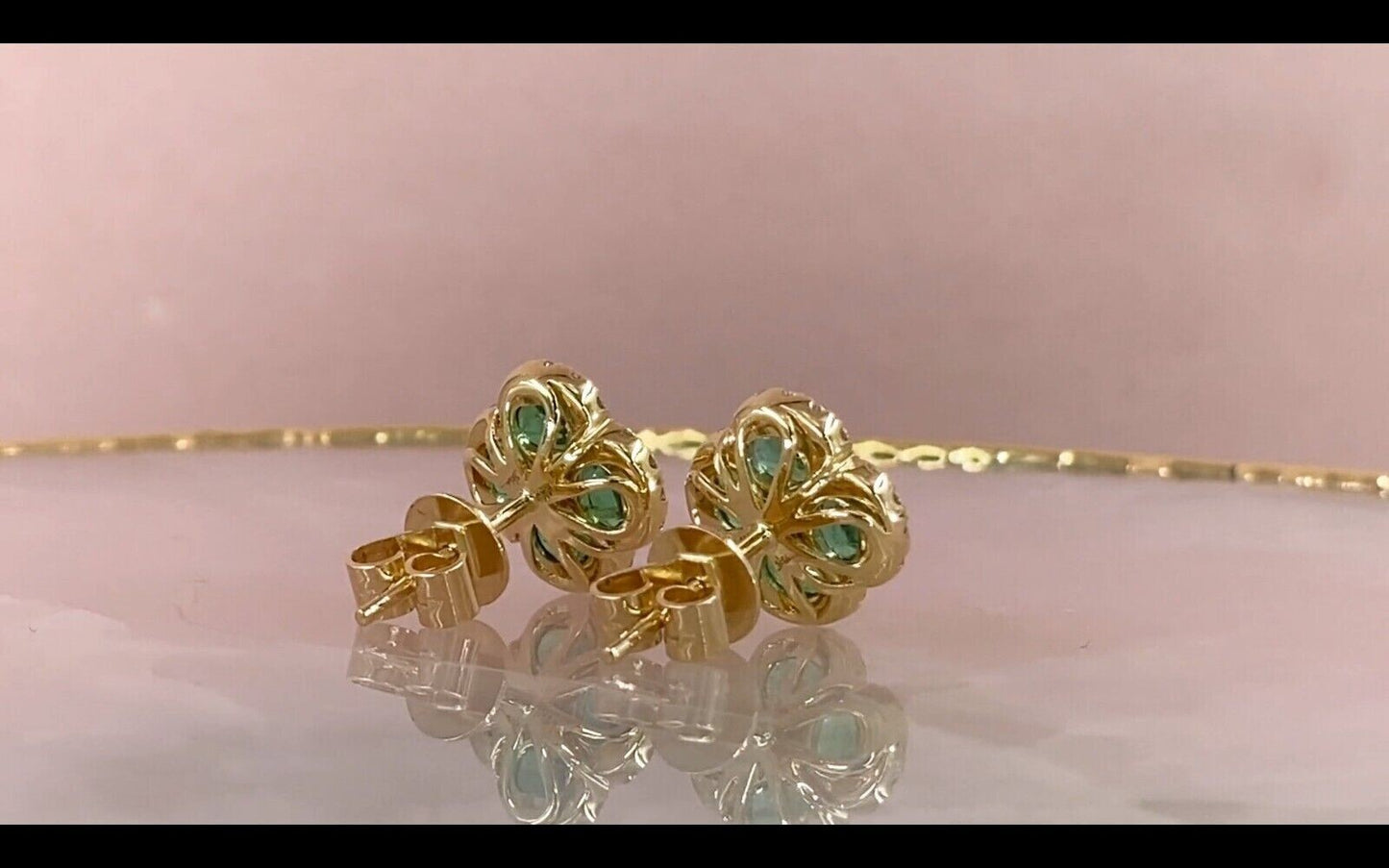 14K Yellow Gold Emerald Clover Diamond Stud Earrings Natural 1.62 TCW2