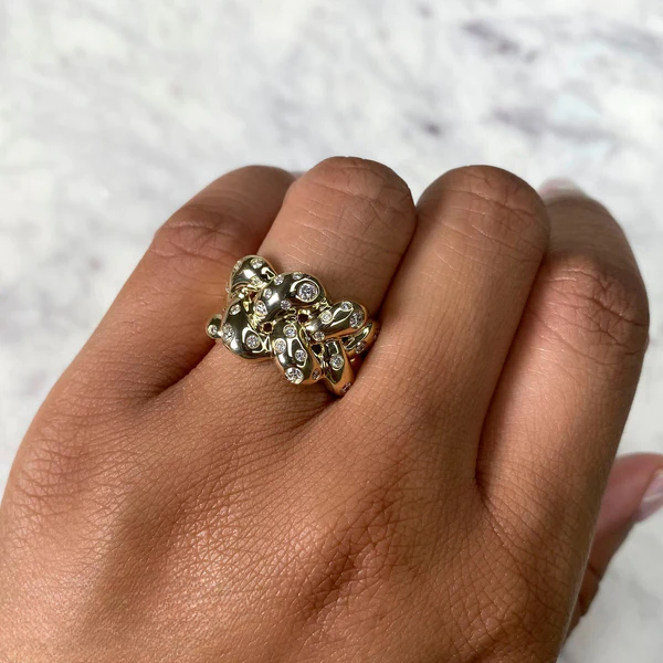 14K Gold Diamond Braided Ring