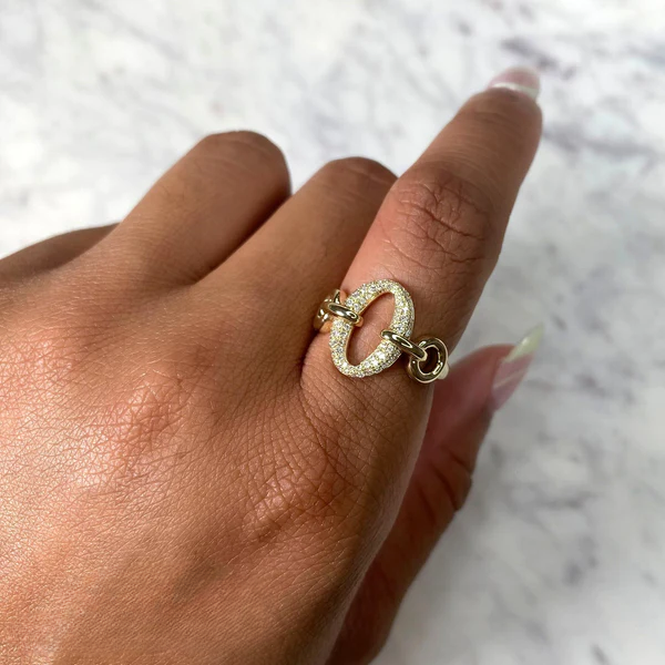 14K Gold Diamond Link Ring