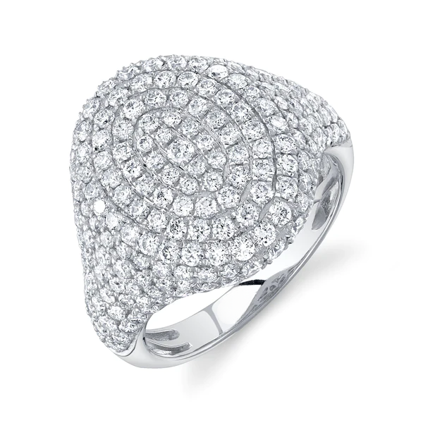 14K Gold Diamond Oval Signet Ring