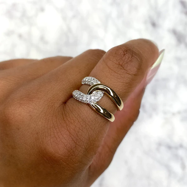 14K Gold Diamond Knot Link Ring