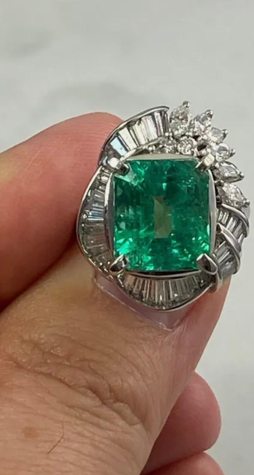 Colombian Emerald Diamond Platinum Ring Octagonal GIA Certified Natural 9.30 TCW