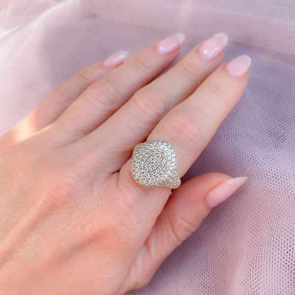 14K Gold Diamond Oval Signet Ring