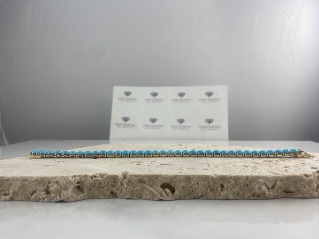14K Yellow Gold Turquoise Tennis Bracelet 20.70 CT