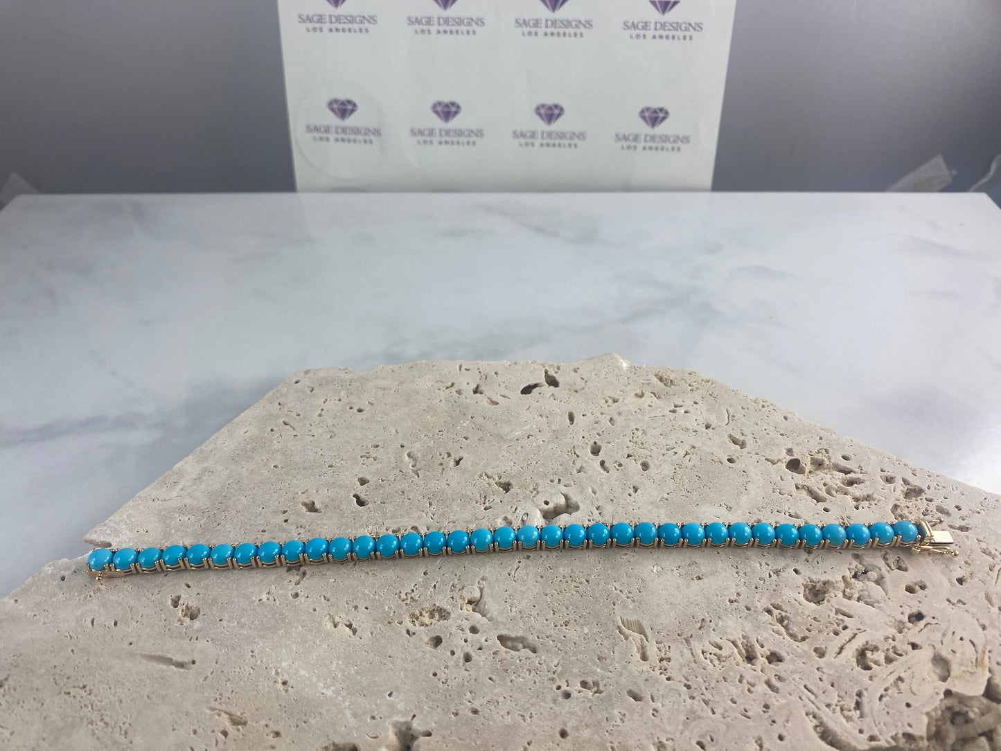 14K Yellow Gold Turquoise Tennis Bracelet 20.70 CT