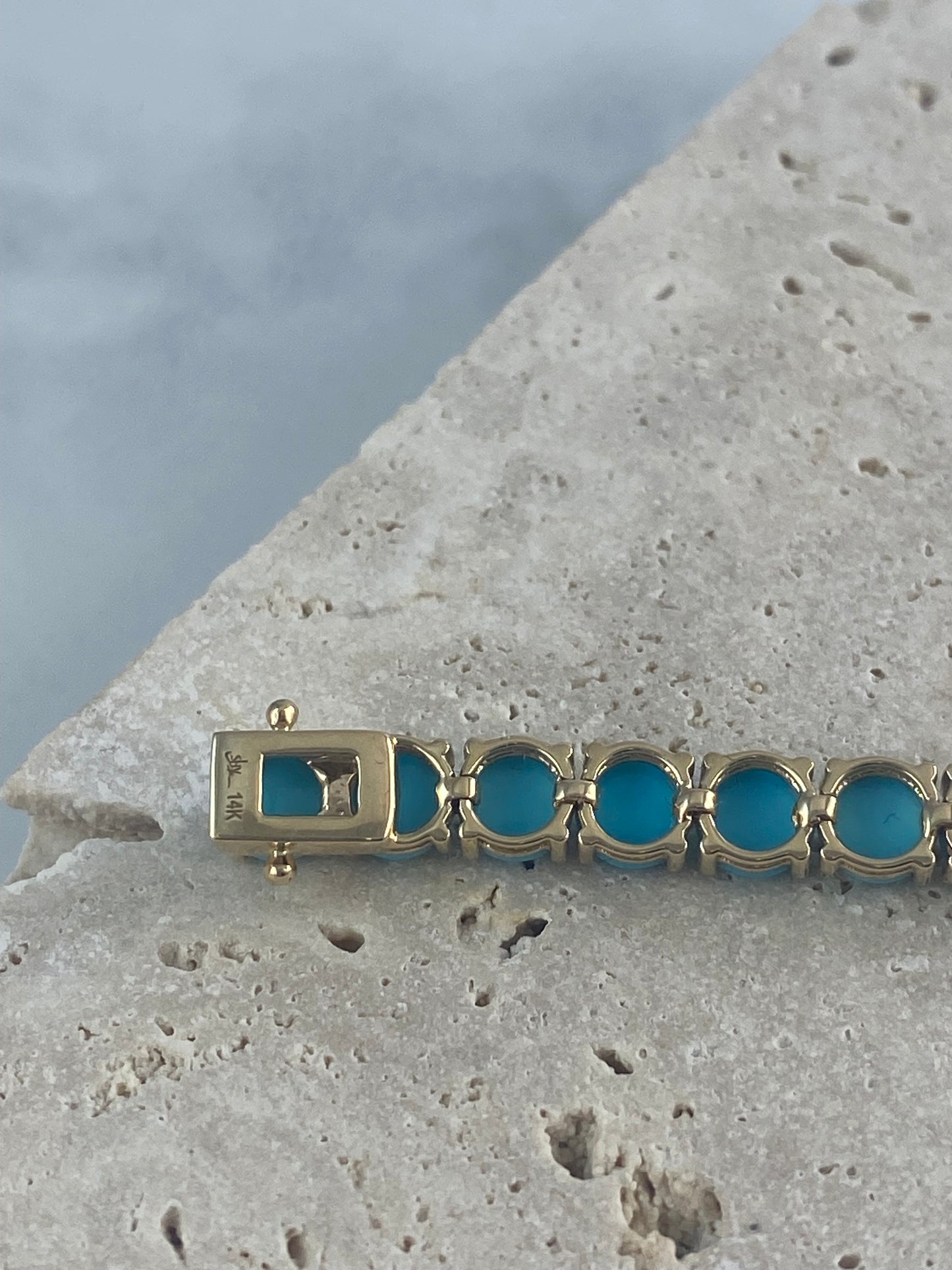 14K Yellow Gold Turquoise Tennis Bracelet 20.70 CT