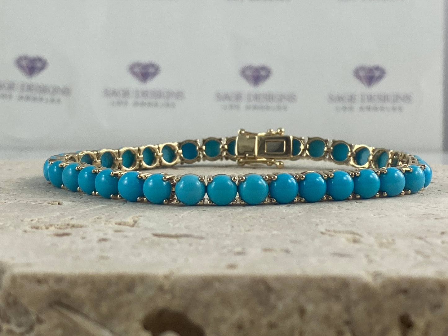14K Yellow Gold Turquoise Tennis Bracelet 20.70 CT