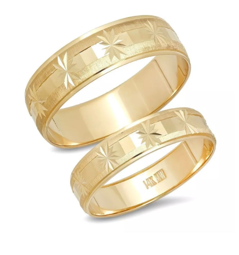 14k Yellow Gold His Hers Wedding Band Ring Set