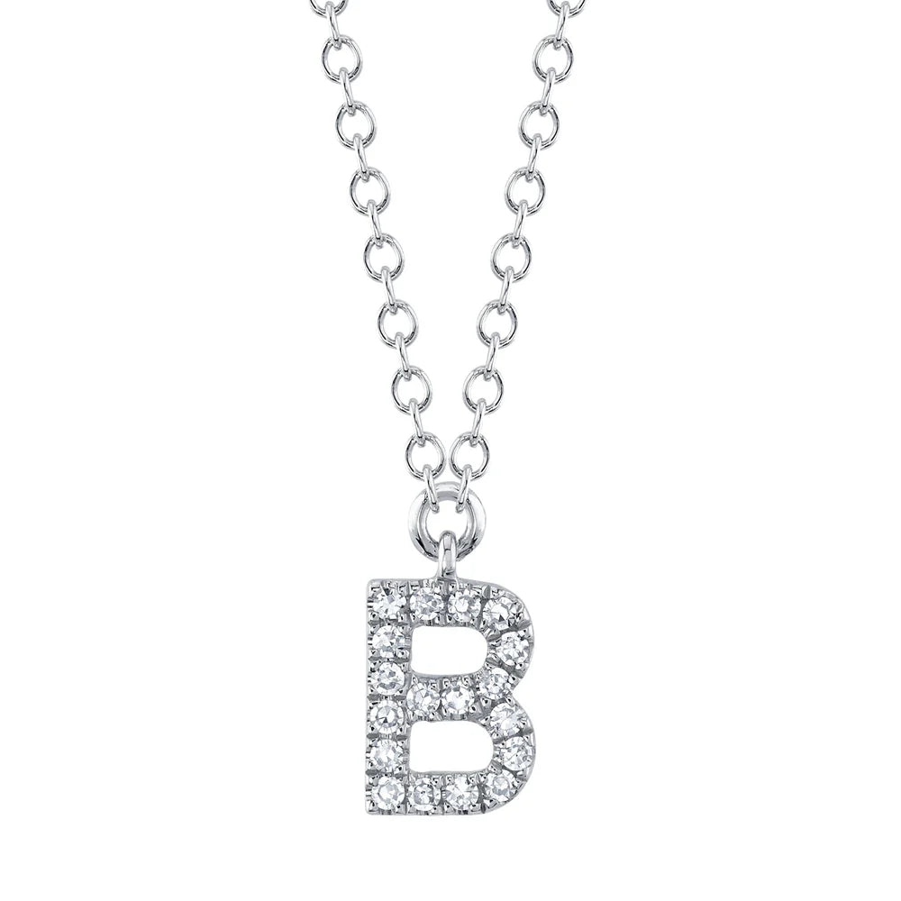 14k White Gold Diamond Letter B Necklace 0.06 CT