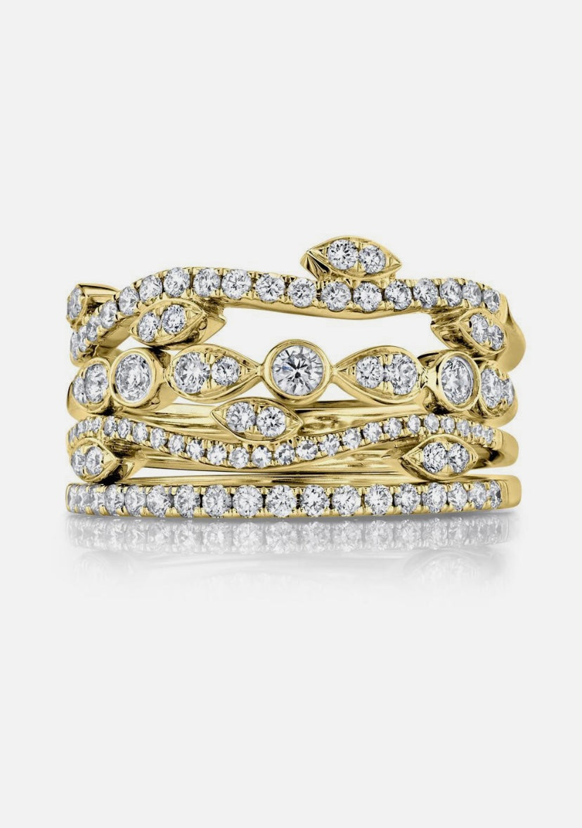 Payment 2 Custom Made 18K Yellow Gold Diamond 4 Piece Stackable Ring Set 0.78 CT Size 9.25