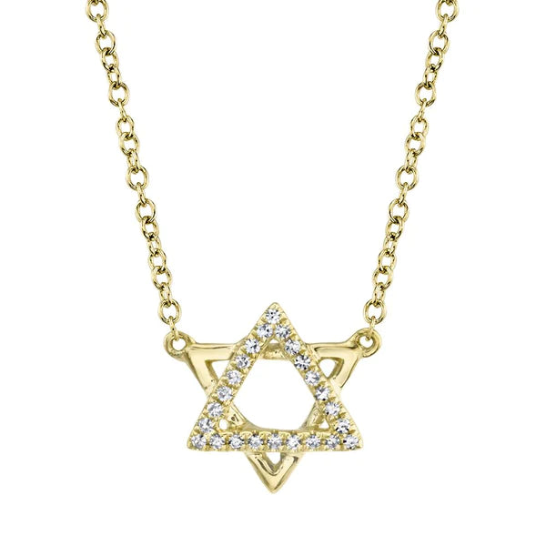 14K Gold Diamond Star Of David Necklace