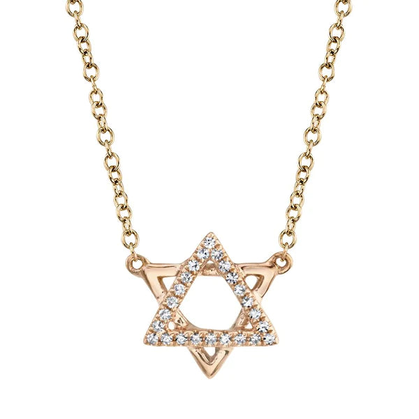 14K Gold Diamond Star Of David Necklace