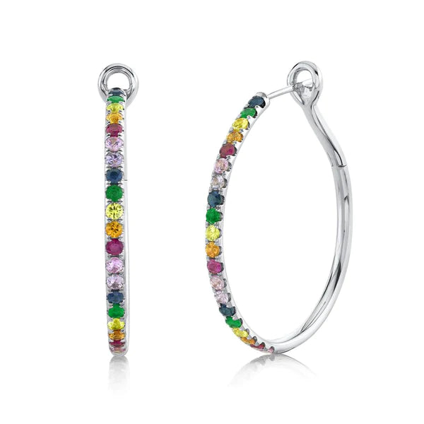 14K Gold Rainbow Gemstone Hoop Earrings
