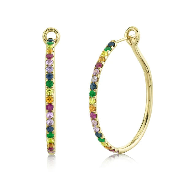 14K Gold Rainbow Gemstone Hoop Earrings