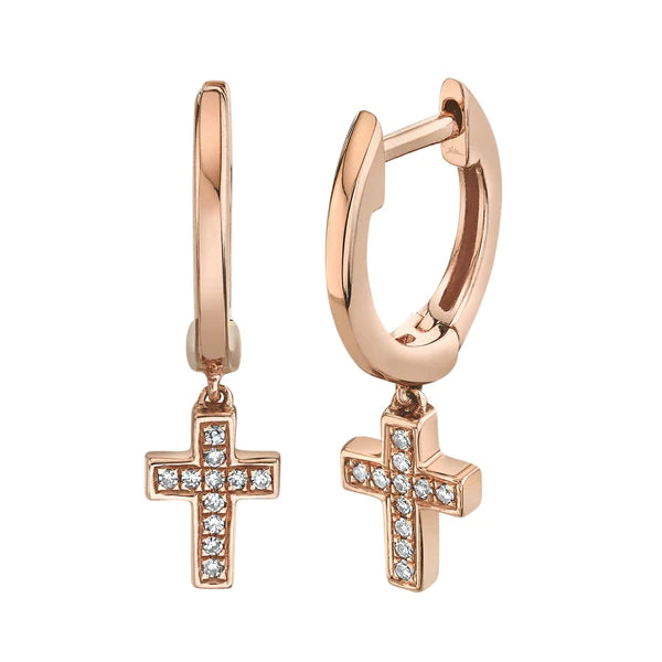 14K Gold 0.04 CT Diamond Cross Earrings