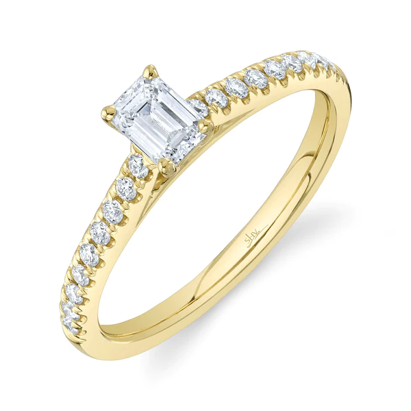 14K Gold Emerald Cut Diamond Engagement Ring