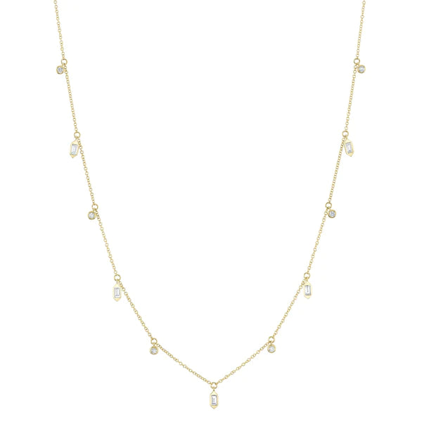 14K Gold 0.38 CT Diamond Baguette Bezel Necklace