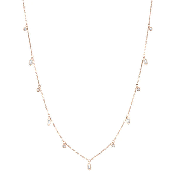 14K Gold 0.38 CT Diamond Baguette Bezel Necklace