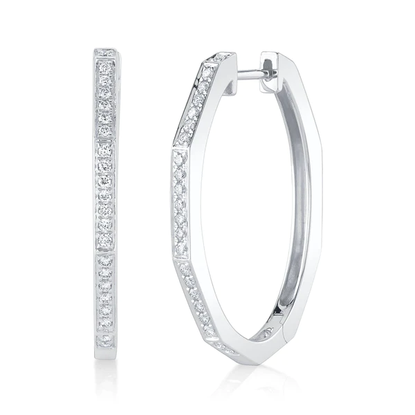 14K Gold Diamond Oval Hoop Earrings