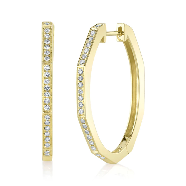 14K Gold Diamond Oval Hoop Earrings