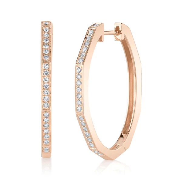 14K Gold Diamond Oval Hoop Earrings