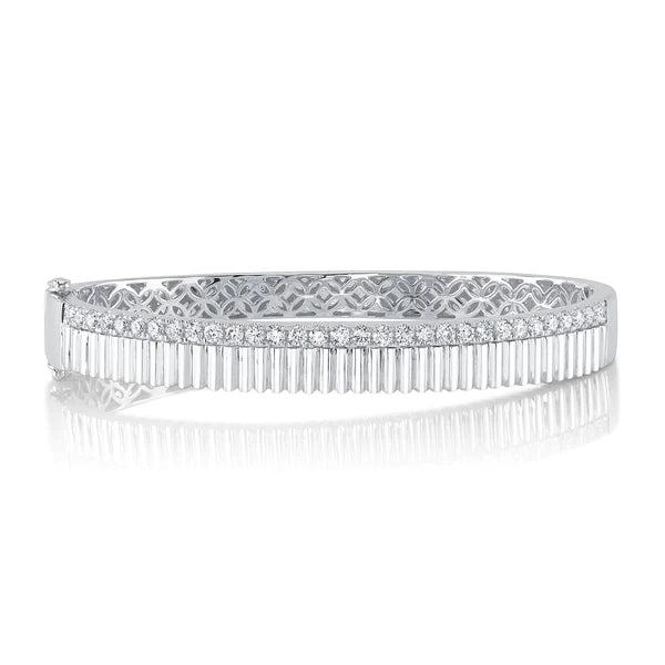 14K Gold Diamond Fluted Bangle