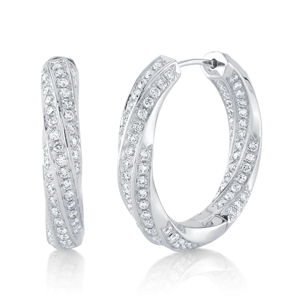 14K Gold Diamond Hoop Twist Earrings