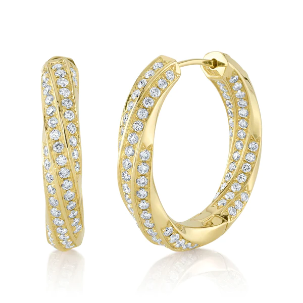 14K Gold Diamond Hoop Twist Earrings