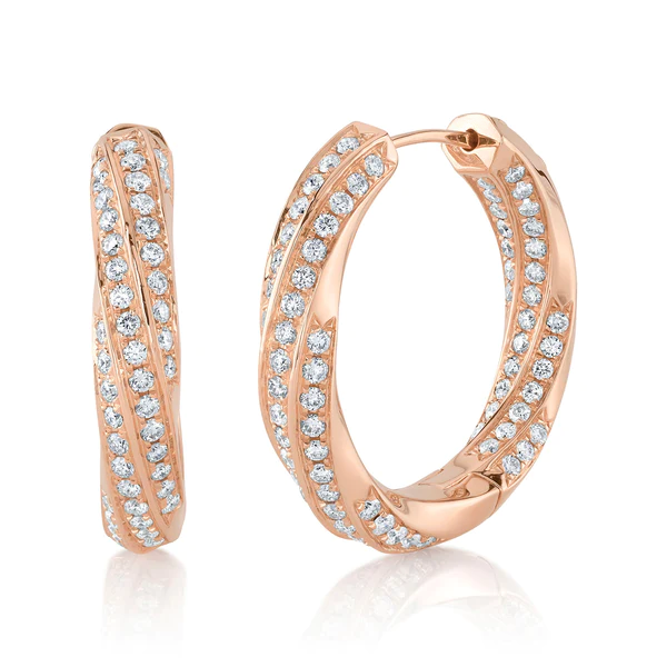 14K Gold Diamond Hoop Twist Earrings