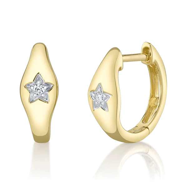 14K Gold Diamond Star Huggie Earrings