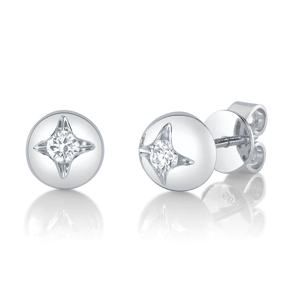 14K Gold Diamond Dome Stud Earrings
