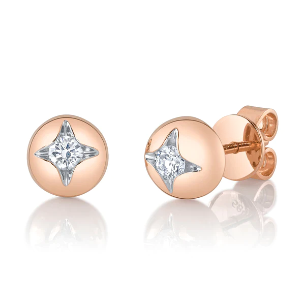14K Gold Diamond Dome Stud Earrings