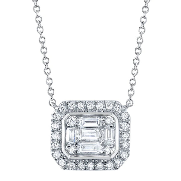 14K Gold Diamond Baguette Necklace