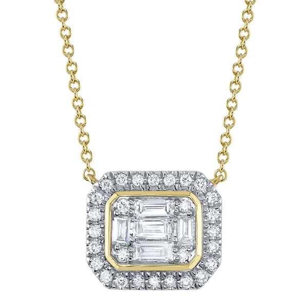 14K Gold Diamond Baguette Necklace
