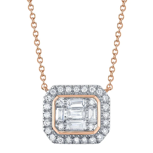14K Gold Diamond Baguette Necklace