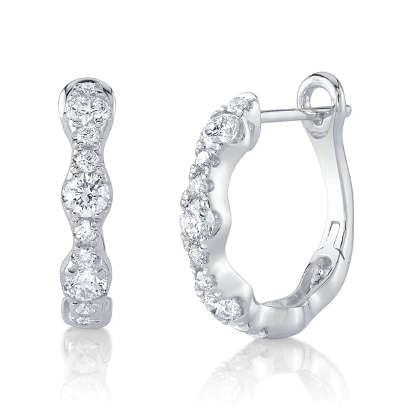 14K Gold Diamond Scalloped Hoop Earrings