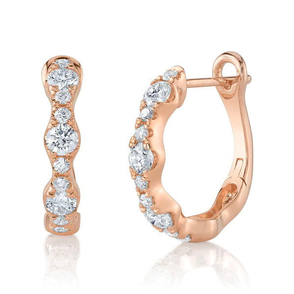 14K Gold Diamond Scalloped Hoop Earrings