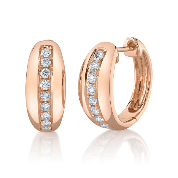 14K Gold Diamond Hoops Earrings