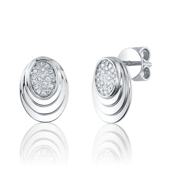 14K Gold Diamond Oval Stud Earrings