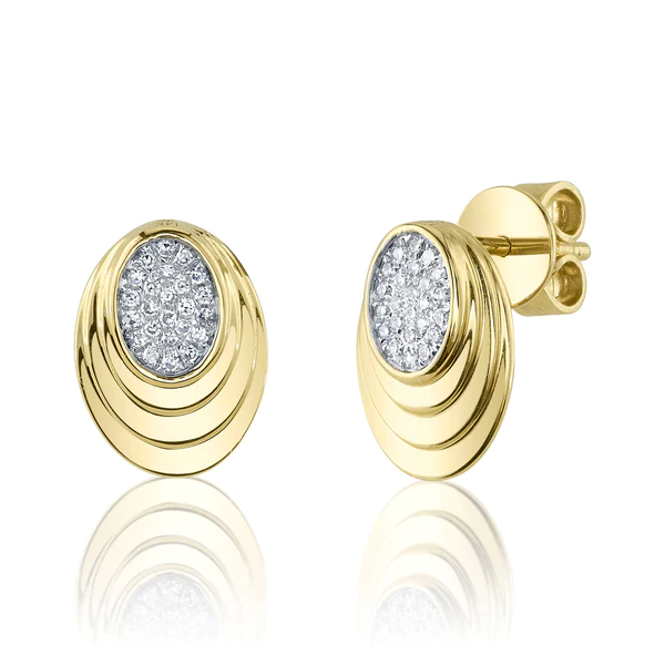 14K Gold Diamond Oval Stud Earrings